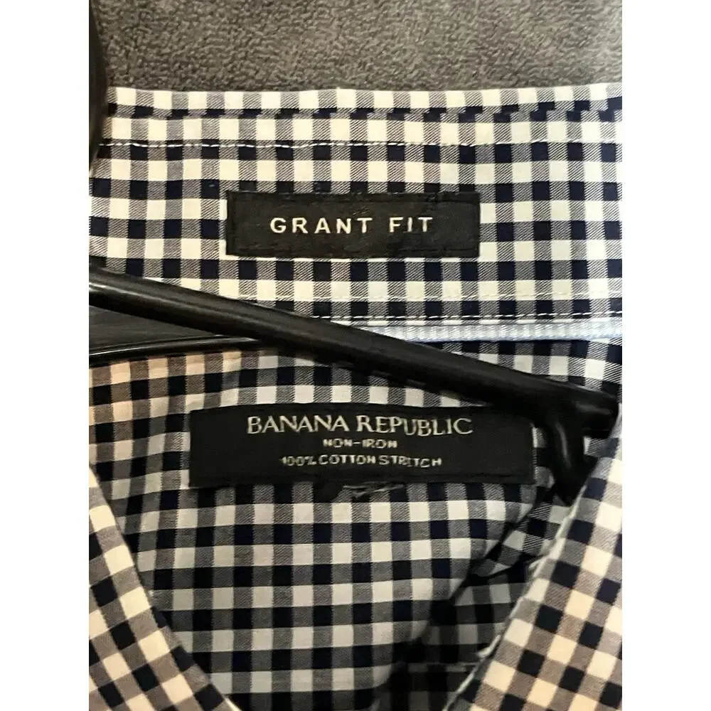 Banana Republic Non-Iron Black White Gingham Button Up Shirt Men M Slim Wedding